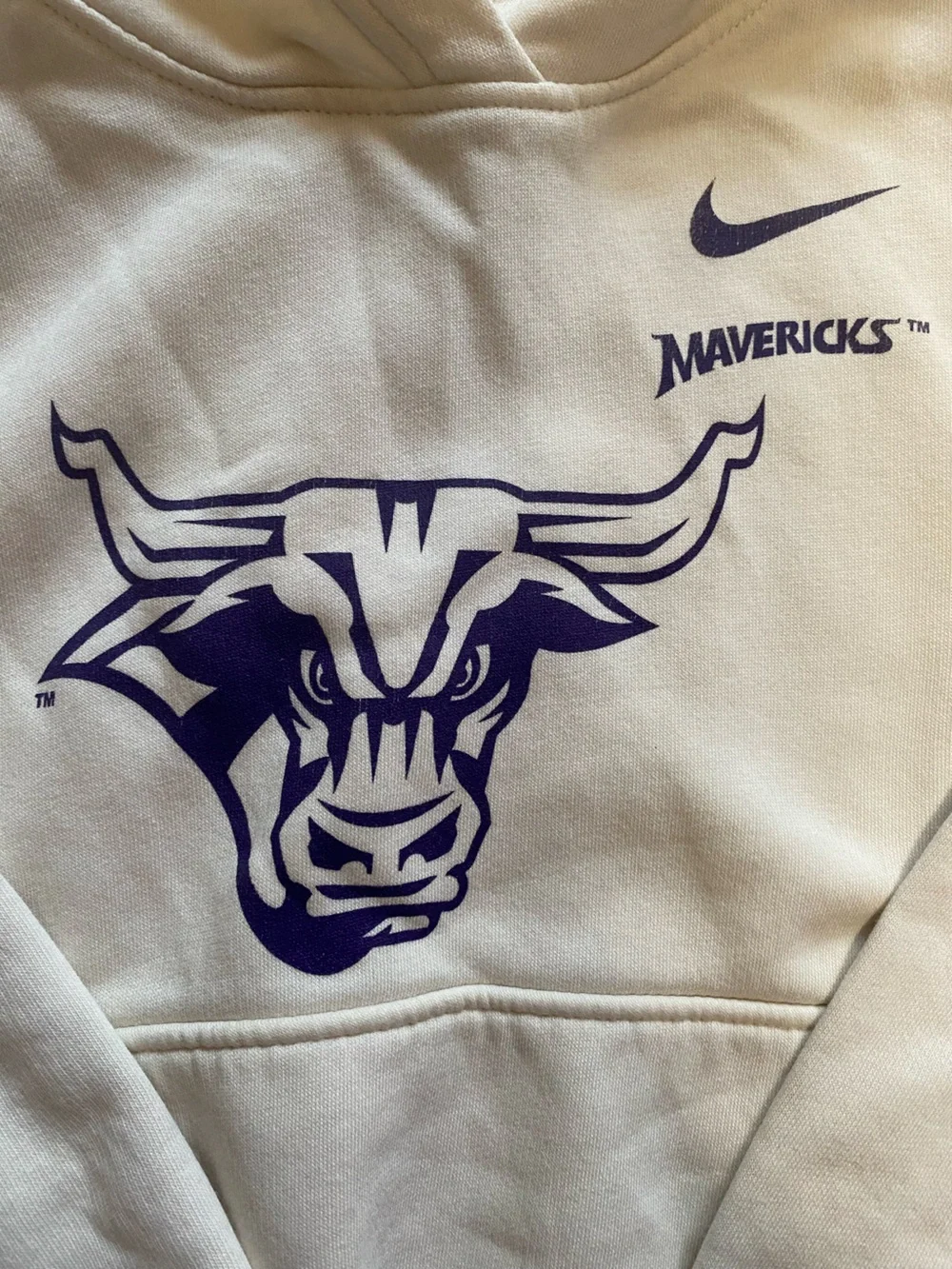 Nike Kids White MSU Hoodie with Purple Mavericks Logo